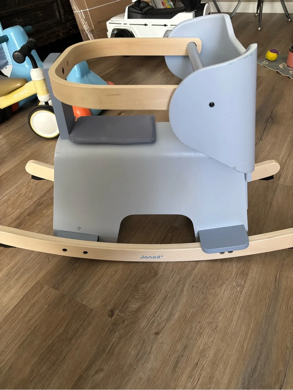 Janod Blue Elephant Wooden Rocker for Kids